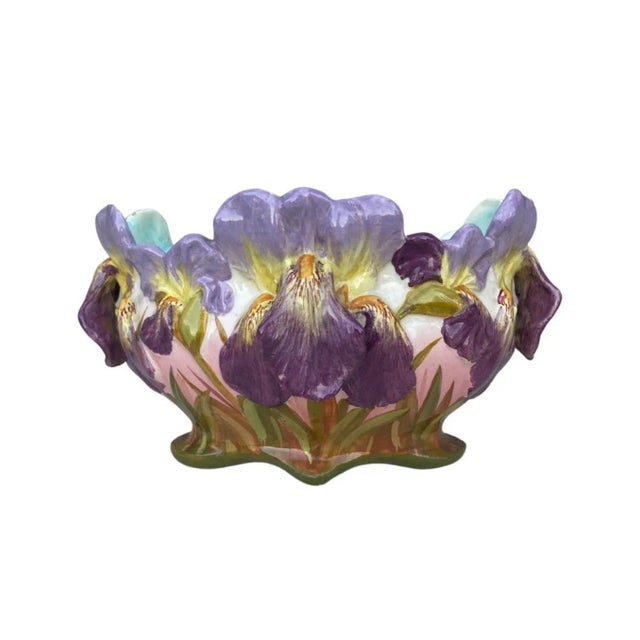 Ceramic 1920s Majolica Iris Basket Signed Sarreguemines For Sale - Image 7 of 11