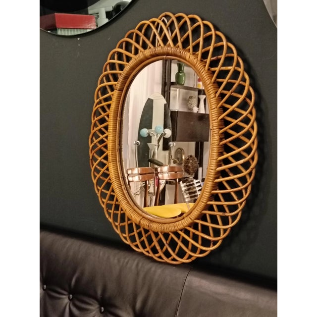 Tan Bamboo Mirror, 1950s For Sale - Image 4 of 11