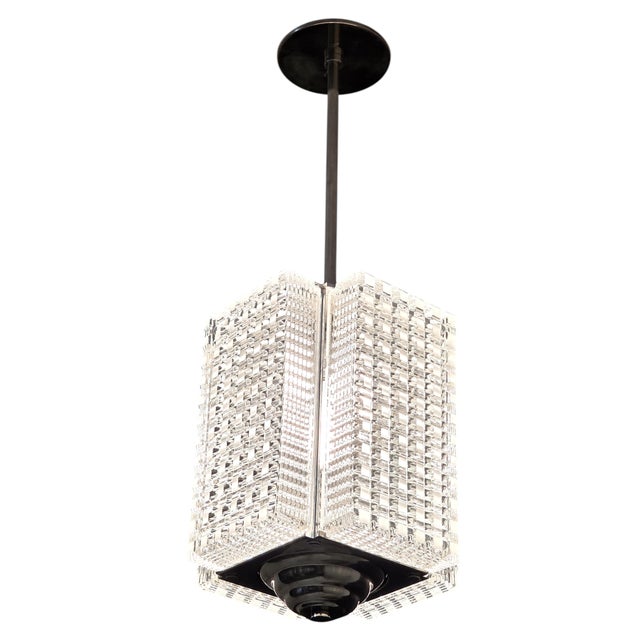 Mid 20th Century Mid 20th Century Rectangular 4 Panel Architectural Lantern, Art Glass, Polished Nickel & Chrome Stem For Sale - Image 5 of 14