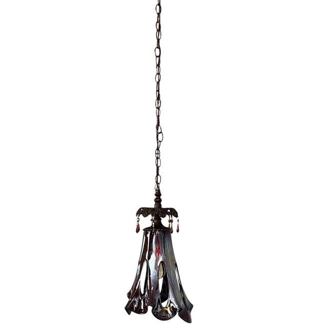 Art Glass Reddish Brown Fazzoletto Stretched Loop Shade Pendant Light For Sale - Image 15 of 18