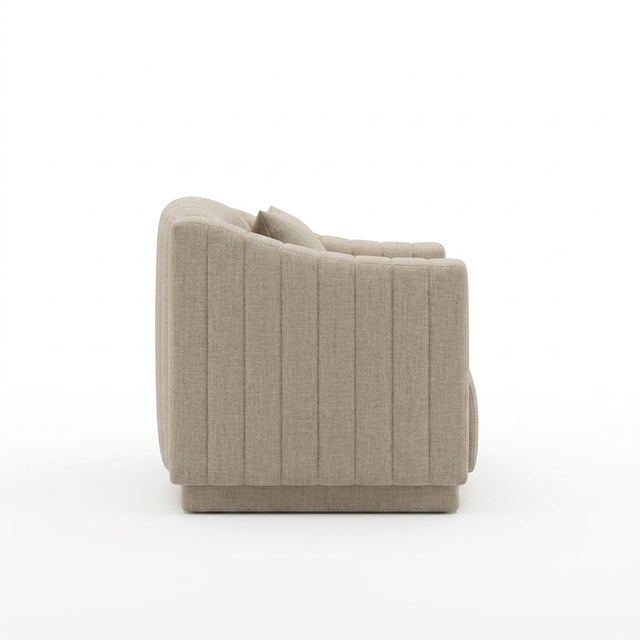 Contemporary Modern Armchair with White Linen Uphostery For Sale - Image 3 of 4