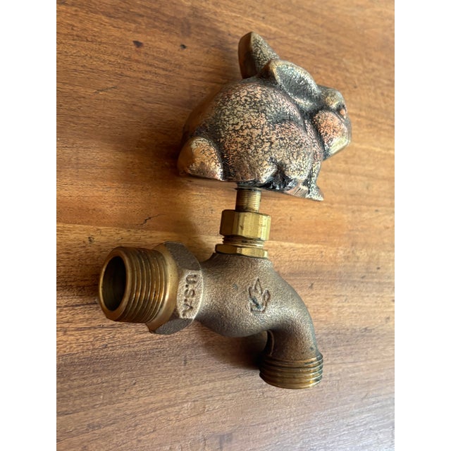 Shabby Chic Vintage Natural Patinated Brass Rabbit Garden Water Spigot For Sale - Image 3 of 4