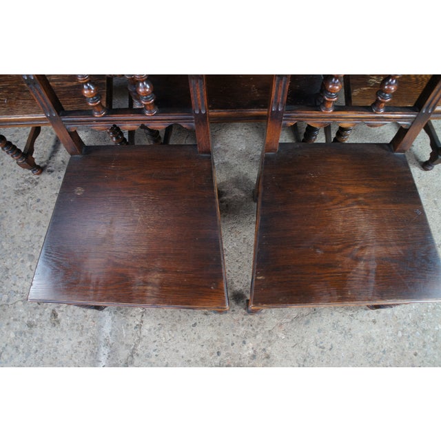 6 Antique Jacobean Spanish Revival Oak Dining Chairs Gothic Arched Back For Sale - Image 14 of 15