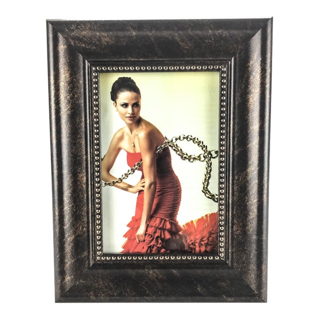 4 X 6 Vintage Metallic and Glass Wood Photo Frame For Sale