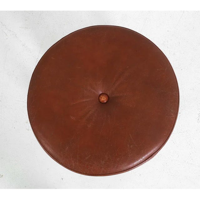 Vintage Midcentury Modern Leather & Pine Stool Ottoman, in the Manner of Kai Kristianssen, Sweden, 1970s For Sale - Image 10 of 12