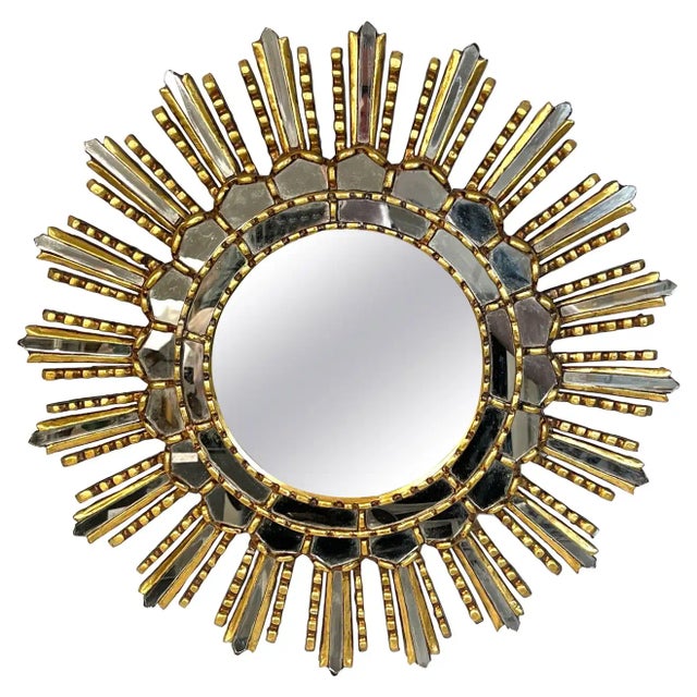 Mid 20th Century Italian Modern Giltwood Sunburst Mosaic Mirror For Sale - Image 10 of 10