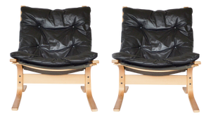 Vintage Siesta Chairs in Black Leather and Plywood by Ingmar Relling for Westnofa, 1960s, Set of 2
