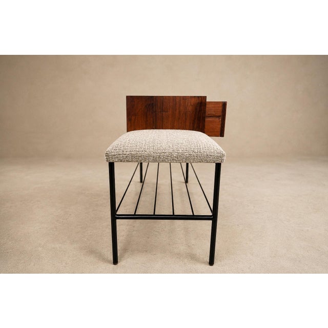 Bench with drawer in Rosewood, Fabric & Metal, Geraldo de Barros, 1950s - Lot 359B For Sale In New York - Image 6 of 17