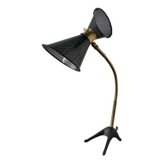 Diabolo Desk Lamp in Perforated Sheet Metal and Brass by Matégot, 1950s For Sale