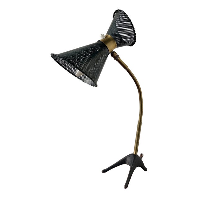 Diabolo Desk Lamp in Perforated Sheet Metal and Brass by Matégot, 1950s For Sale