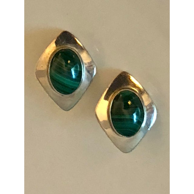 1980s Navajo Malachite and Sterling Earrings- Set of 2 For Sale - Image 6 of 8