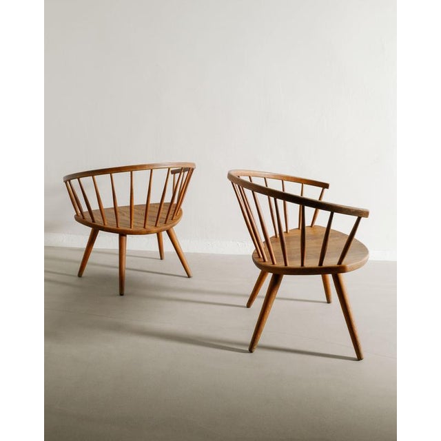 Swedish Mid-Century Sculptural Wooden Arka Armchairs in Oak by Yngve Ekström, 1950s, Set of 2 For Sale - Image 3 of 7