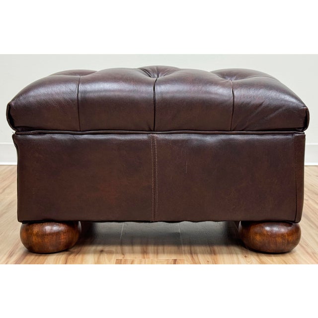 Vintage Oversized Tufted Leather Writers Chair With Ottoman For Sale - Image 15 of 18