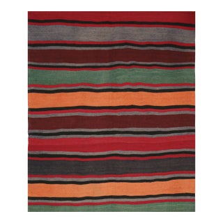 1950s Vintage Persian Bidjar Kilim in Polychromatic Stripes by Rug & Kilim - 5'6''x6'7'' For Sale