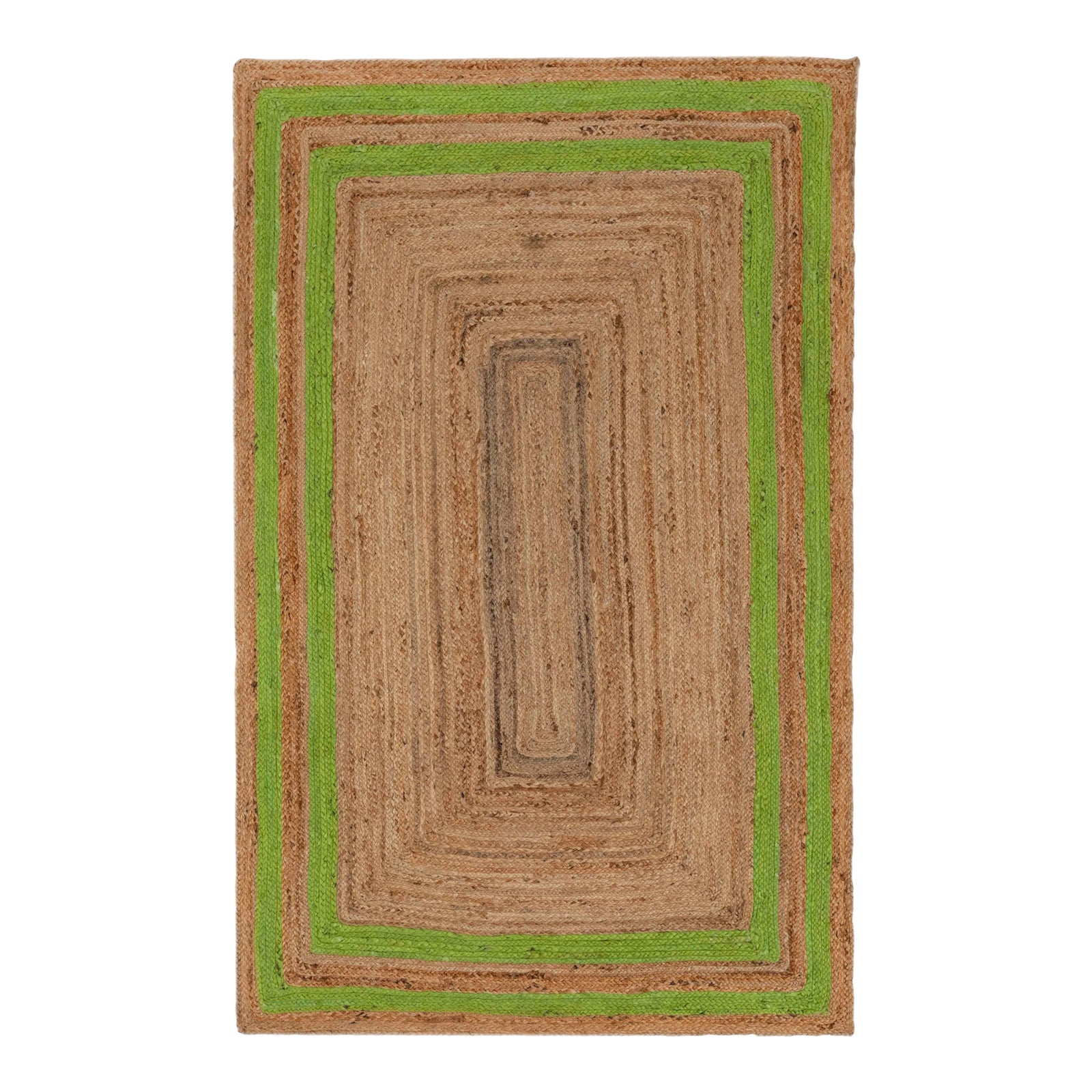 2x3 Ft. Green Border Rectangle Jute Handmade Rug | Chairish