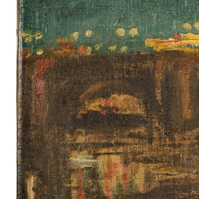 Textile "Augustusbrücke" Oil Painting of a Bridge in Dresden at Night, Late 19th Century. For Sale - Image 7 of 12