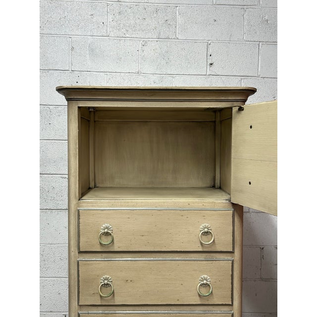 1970s Mid Century French Provincial Lingerie Paint Decorated Tall Chest by Baker Furniture For Sale - Image 4 of 8