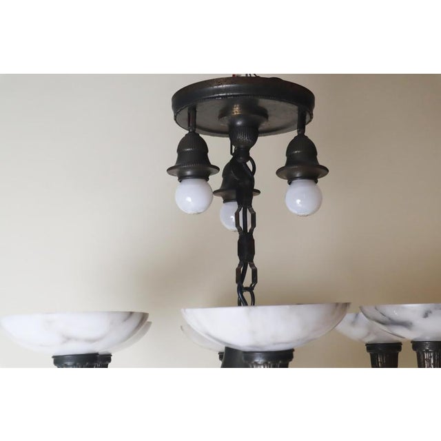 Art Deco Alabaster Chandelier with 9 Lights, Germany, 1930s For Sale - Image 6 of 13