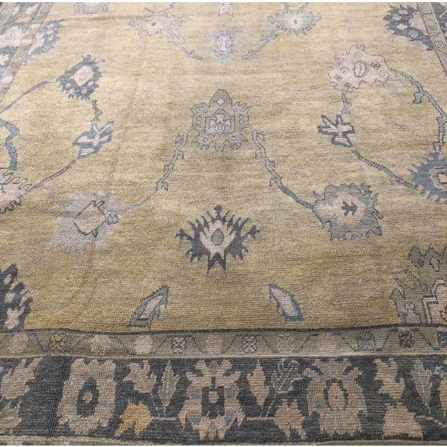 Contemporary Contemporary Turkish Oushak Rug in Golden Beige With Gray and Blue Floral Motifs, 10' X 14' For Sale - Image 3 of 4