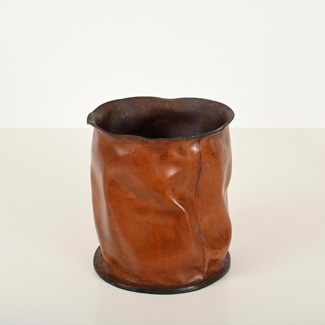 Mid-Century Modern Italian Leather Decorative Wastepaper Basket from Nova Tecno, 1950s For Sale - Image 12 of 13