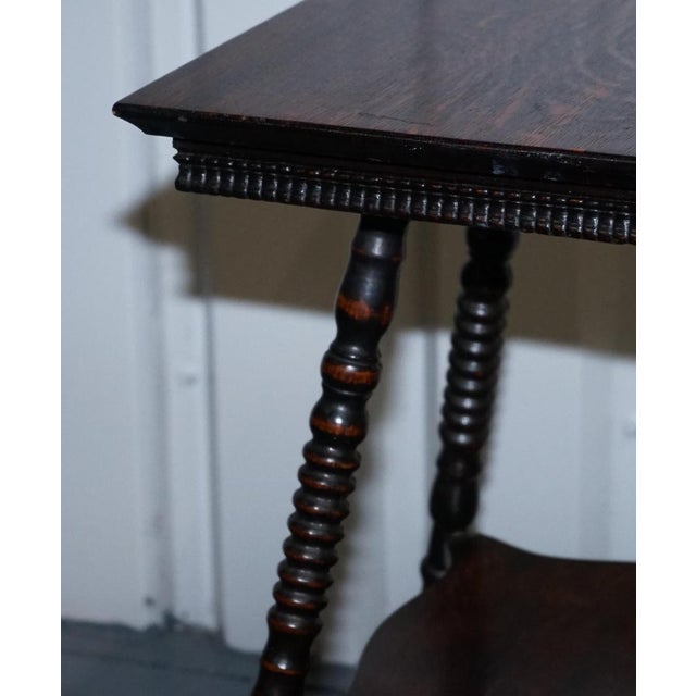 Antique Victorian Tiger Oak Side Table with Cast Iron Feet For Sale - Image 18 of 18