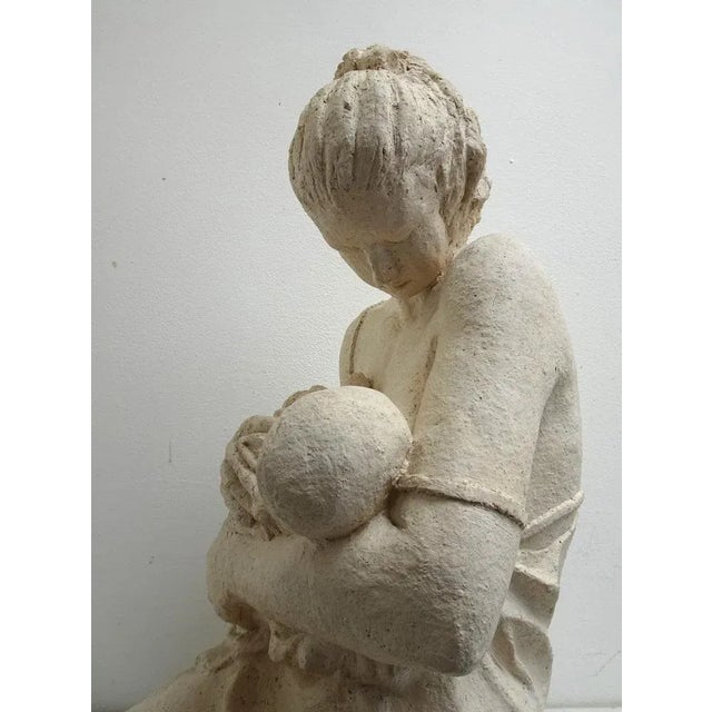 Large Vintage Art Ceramic Sculpture of Woman Feeding Baby, 1980s For Sale - Image 12 of 16