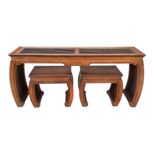 Thomasville Ming Style Mahogany Table and Stools - 3 Piece Set