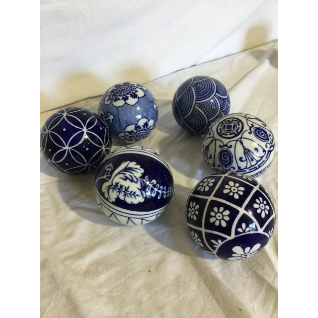 Chinoiserie Pottery Barn Blue and White Porcelain Balls- Set of 6 For Sale - Image 3 of 4