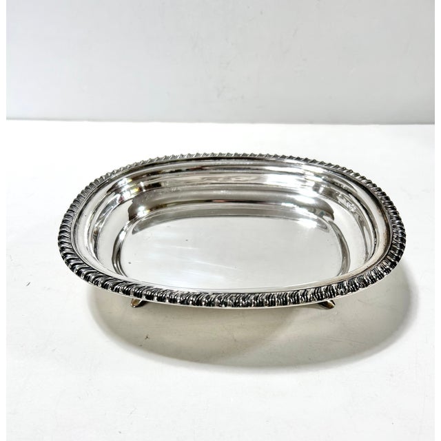 Metal Vintage Silverplate Footed Gallery Serving Tray With Rope Edge – Small Cocktail / Barware Dish / l.b.s. Co. For Sale - Image 7 of 13