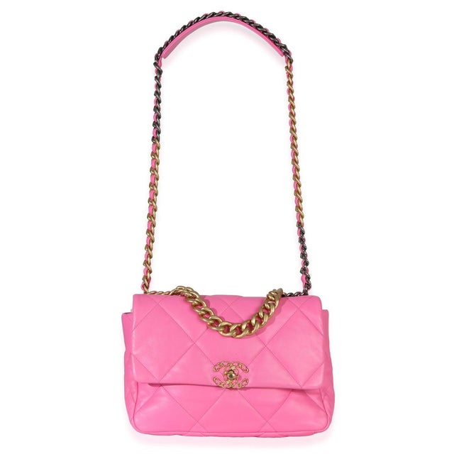 Pink Pink Quilted Lambskin Large Chanel 19 Flap Bag For Sale - Image 8 of 9