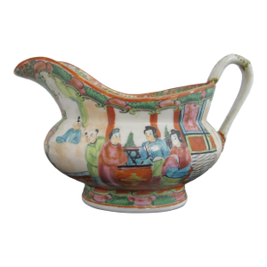 Chinese Antique Famille Rose Heavy Porcelain Gravy Boat Pitcher