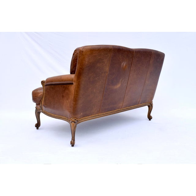 Brown Vintage Leather Loveseat After Restoration Hardware, Usa For Sale - Image 8 of 12