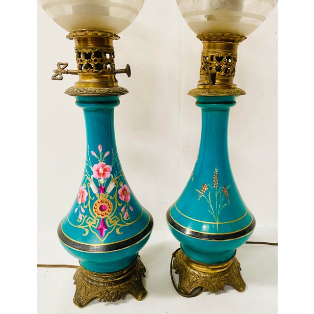 Napoleon III Polychrome Porcelain Lamps, 1800s, Set of 2 For Sale - Image 5 of 11