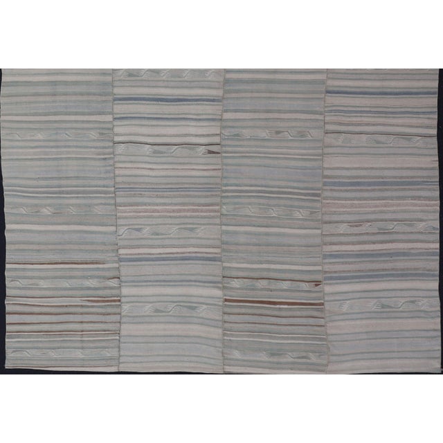 Textile Vintage Turkish Paneled Flat-Weave Kilim in Muted Colors With Stripe Design 9'2"x11'6" For Sale - Image 7 of 12