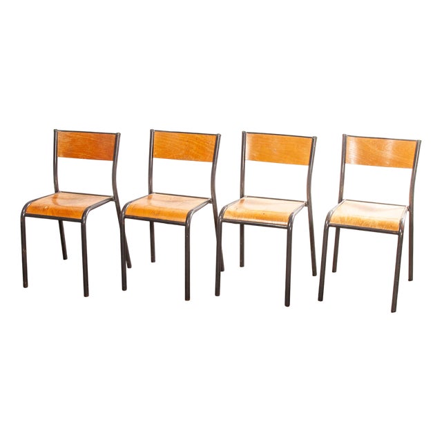French Stacking Dining Chairs from Mullca, 1960s, Set of 4 For Sale