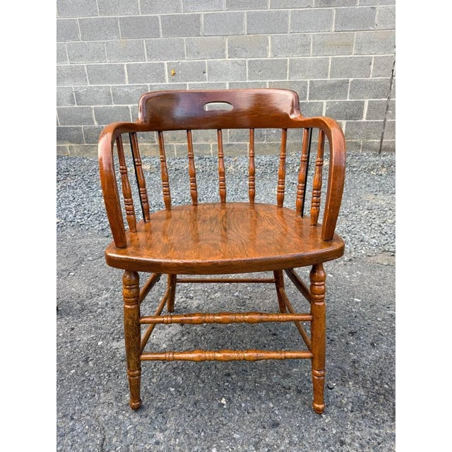 Early 20th Century Pair of Heywood Brothers & Wakefield Co. — Philadelphia, Pa Barrel Oak Armchairs For Sale - Image 4 of 16