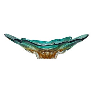 Emerald Green and Amber Blown Artistic Glass Centerpiece, 1950s For Sale