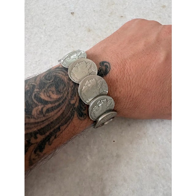 Vintage Buffalo Nickel Coin Cuff Bracelet. Native American-inspired, Southwestern, or "Trench Art" aesthetic.