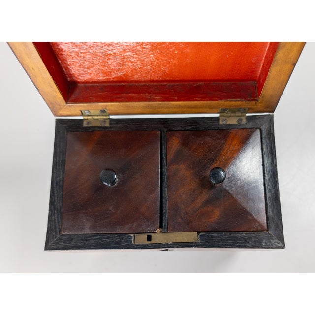 19th Century English Regency Sarcophagus Form Tea Caddy Box in Mahogany Veneer For Sale - Image 10 of 12