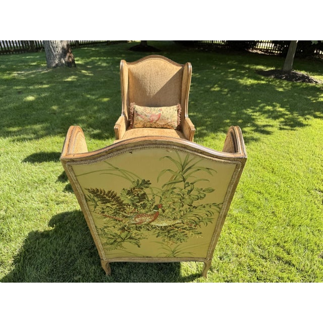 Pair of Louis XV-Style Pheasant & Botanical Upholstered Fauteuil Armchairs For Sale - Image 11 of 18