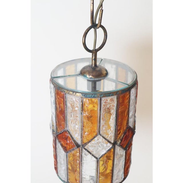 Metal Brutalist Longobard Lantern Pendant in Hammered Glass, Italy, 1960s For Sale - Image 7 of 17