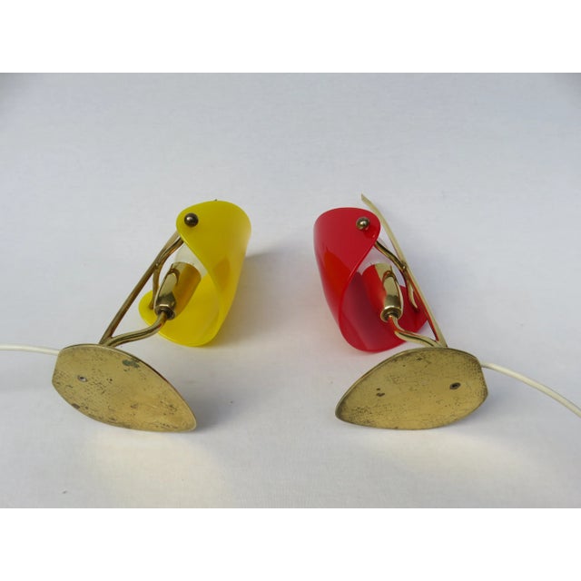 Yellow & Red Brass and Acrylic Glass Table Lamps, 1950s, Set of 2 For Sale - Image 6 of 18