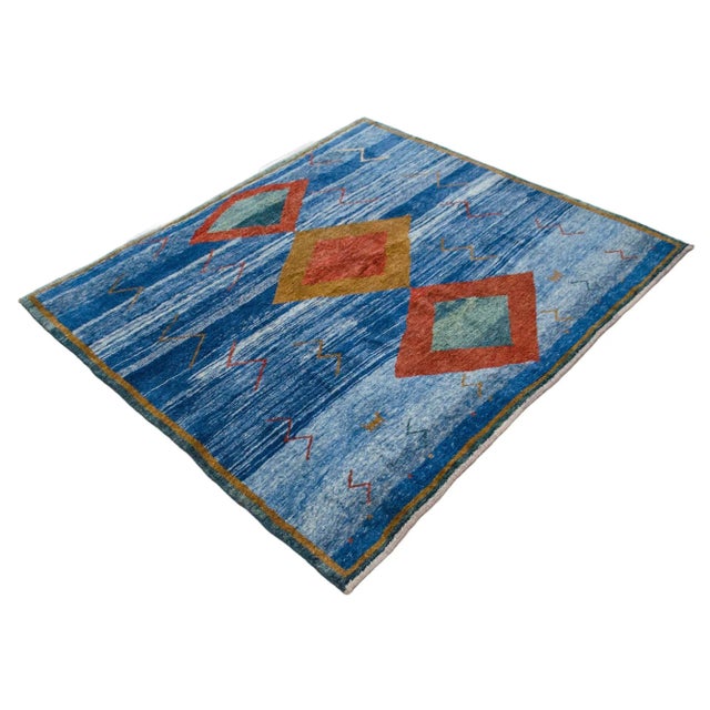 1980s Thicker Pile Rug Wavy Blue Gabbeh Rug Naturally Dyed - 6′1″ × 6′8″ For Sale - Image 4 of 12