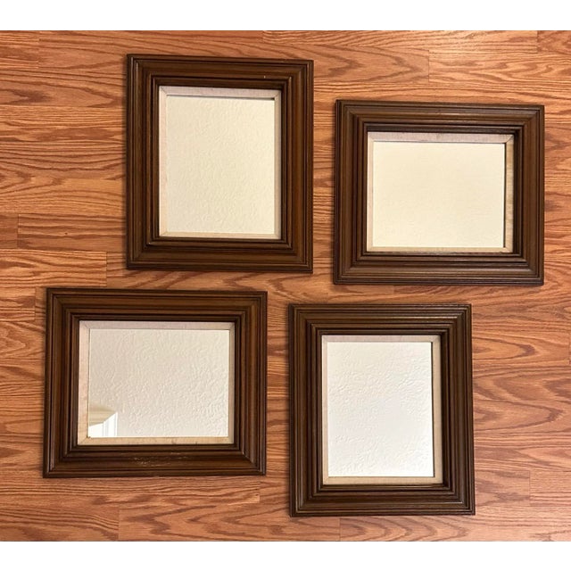 Vintage Mid Century Solid Wood Walnut Finish Mirrors- Set of 4 For Sale - Image 4 of 9