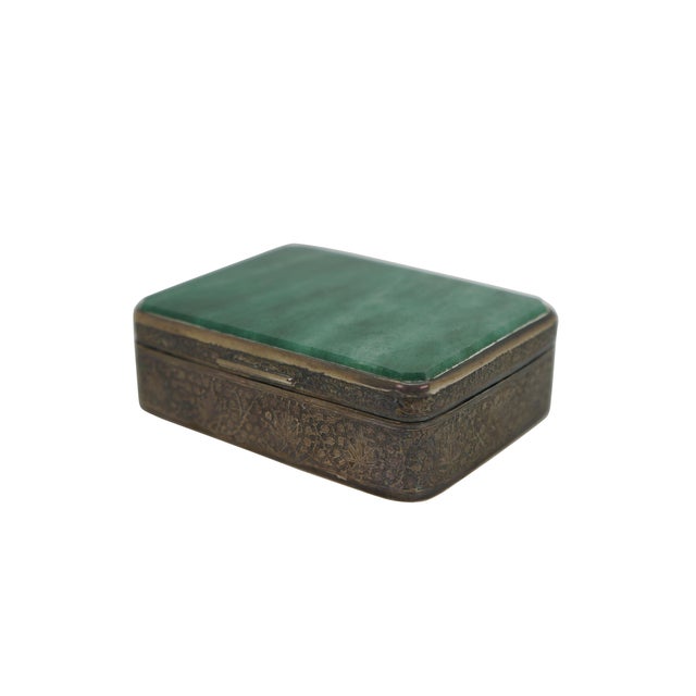 Traditional Antique Continental Silver Plate Green Jade Keepsake Trinket Snuff Box 4" For Sale - Image 3 of 15