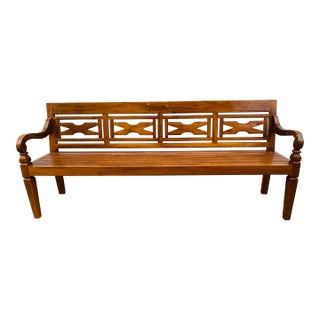 Late 20th Century Hand Carved Teak Decorator Bench. For Sale