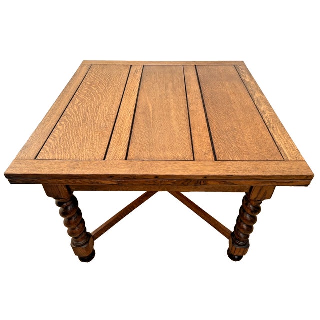 Antique Expanding Pub Kitchen Dining Table Large Barley Twist Legs Quarter Sawn For Sale - Image 10 of 18