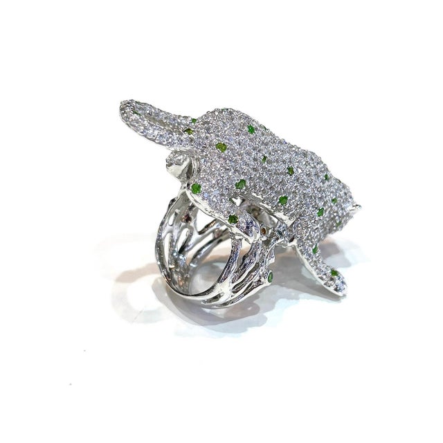 Bochic "Orient" Vintage Panthere Emerald & Sapphire Ring Set 18K White Gold & Silver For Sale In New York - Image 6 of 10