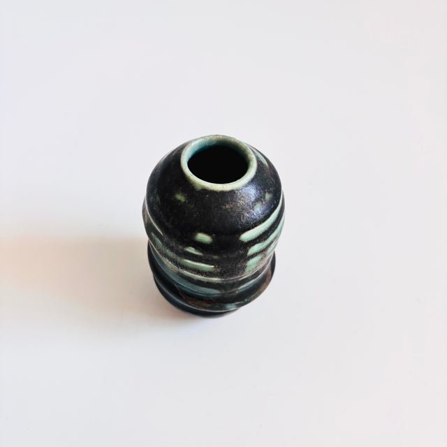 Late 20th Century Green and Black Studio Pottery Bud Vase For Sale - Image 5 of 8