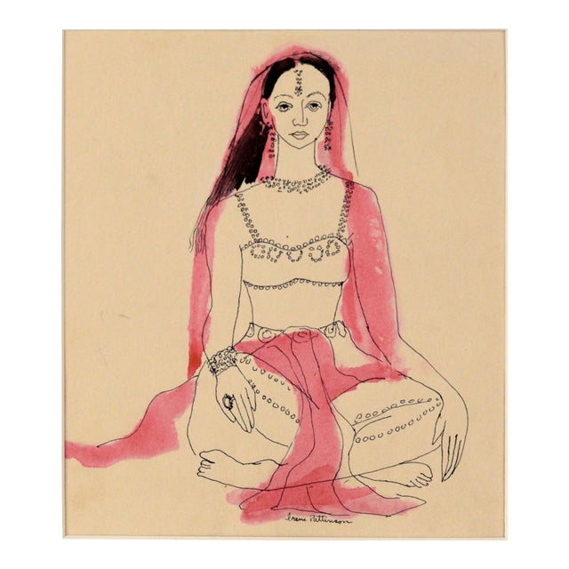 Indian Dancer - Vintage Illustration in Ink and Watercolor by Irene Pattinson For Sale